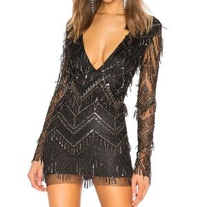 SUPERDOWN Nia Sequin Fringe Dress in Black - Size M